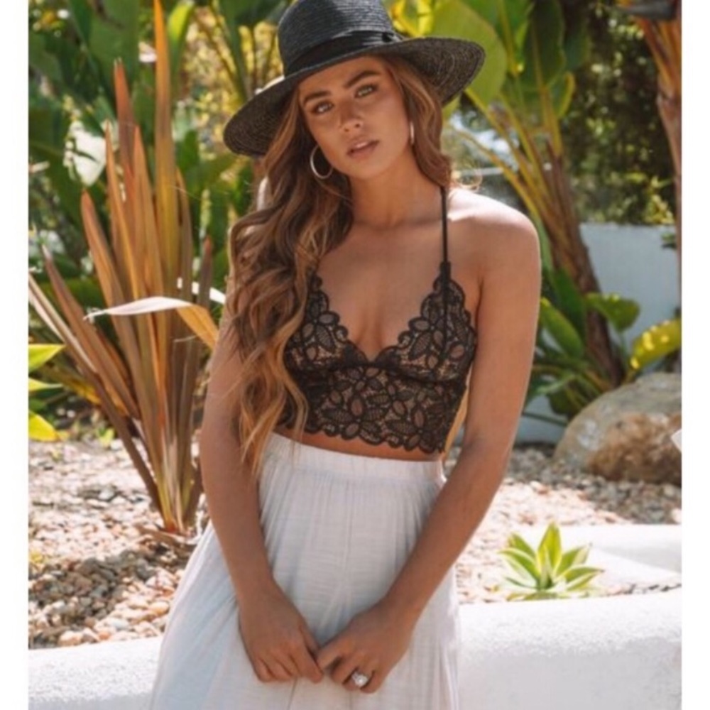 Boho Black Floral Sheer Racerback Bralette - Picture 2 of 5